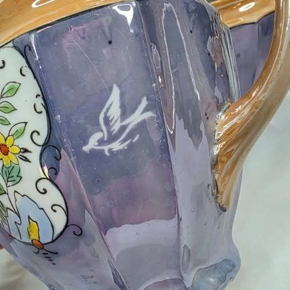 Vintage Takito Japan Lusterware Tea Set | 3 Pc Peach Blue Floral | 1920s-1940s - Picture 10 of 10